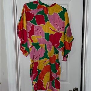 Vibrant Floral Print Women's Dress in Pink, Yellow & Green